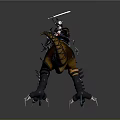 Armored Warrior Riding Mechanical T-Rex With Sharp Claws And Weapon