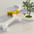 Modern Outdoor Chair With Geometric Design White Yellow And Small Tree Green Grass