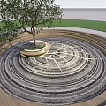 Square Landscape Featuring Circular Design With Central Tree And Decorative Wooden Stone Rings