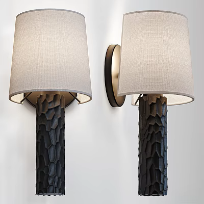 Modern Wall Lamps With Light Fabric Shades And Dark Textured Bases On White Wall 3d model