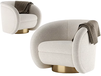 Modern Single Sofa Design With Soft Beige Fabric Gold Base And Armrest Blanket 3d model
