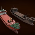 Ship Models Red And Dark Cargo Vessels With Open Holds And Detailed Features