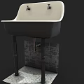 White Washbasin With Double Faucets Black Stand And Hexagonal Tile Base 3d model