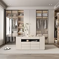 Modern Walk in Closet Interior Design With Glass Doors Island And Folded Clothes
