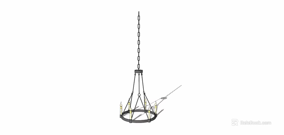 Minimalist Modern Metal Chandelier With Hanging Chain And Light Arms Design 3d model 