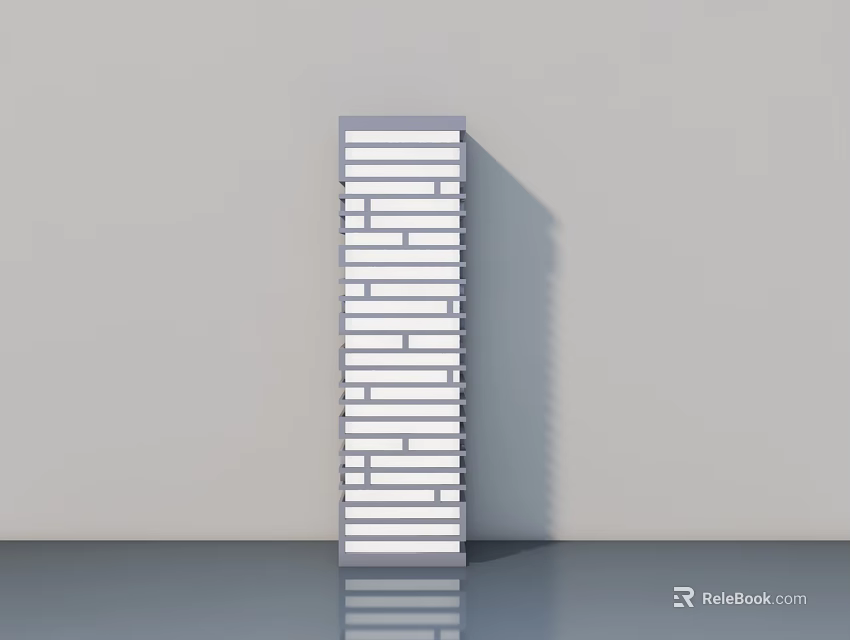Modern White Hinged Door With Horizontal Lines In Interior Gray Wall And Smooth Floor 3d model 