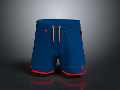 Blue Sporty Shorts With Orange Drawstring Red Trim And Embroidered Logo 3d model