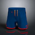 Blue Sporty Shorts With Orange Drawstring Red Trim And Embroidered Logo
