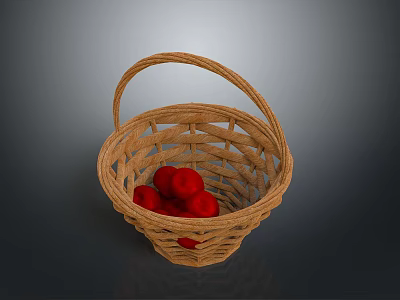 Wicker Basket Filled With Fresh Red Apples On Dark Background 3d model
