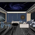 Home Theater Interior Design With Starry Sky Ceiling Spiral Pattern Large Screen Comfortable Seating 3d model
