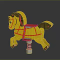 Yellow Rocking Horse With Red Decorations And Spring Base For Children's Play Equipment