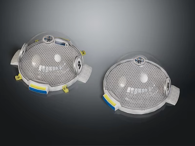Two Transparent Respirator Masks With Mesh Structure And Yellow Blue Components 3d model