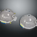Two Transparent Respirator Masks With Mesh Structure And Yellow Blue Components