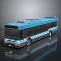 Blue City Bus with Solar Panels on the Roof Parking on Reflective Smooth Ground