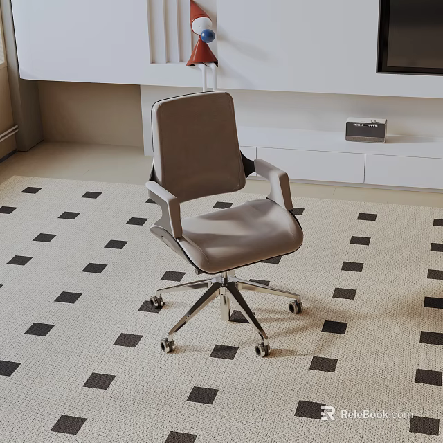 Modern Upholstered Leisure Chair With Neutral Tone Armrests And Swivel Wheels On Geometric Rug 3d model 