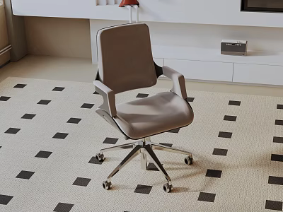 Modern Upholstered Leisure Chair With Neutral Tone Armrests And Swivel Wheels On Geometric Rug 3d model