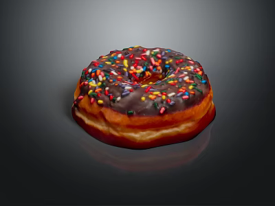 Classic Round Donut With Chocolate Glaze Colorful Sprinkles And Golden Brown Texture 3d model