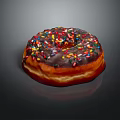 Classic Round Donut With Chocolate Glaze Colorful Sprinkles And Golden Brown Texture