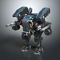 Mechanical Combat Robot Warrior With Shoulder Armor And Arm Guns Standing Stance 3d model