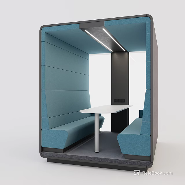 Modern Public Seating With Blue Padded Seats And White Table In Enclosed Lounge Area 3d model 
