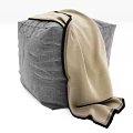Gray Fabric Ottoman With Beige Blanket And Black Trim For Living Room