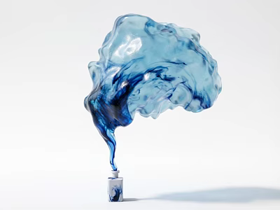 Artistic Blue Glass Swirling Decorative Ornament Set With White Base 3d model
