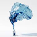 Artistic Blue Glass Swirling Decorative Ornament Set With White Base
