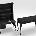 Vintage Black Wooden Desk with Drawers and Matching Bookcase Shelves