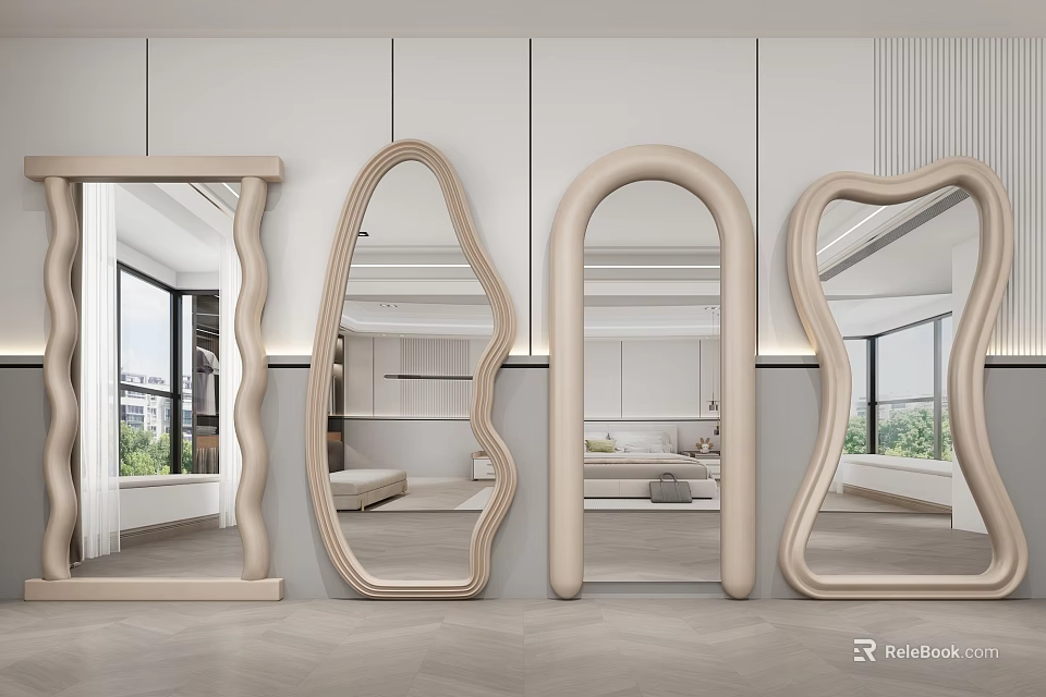 Modern Decorative Mirrors with Unique Shapes in Contemporary Interior Design 3d model 