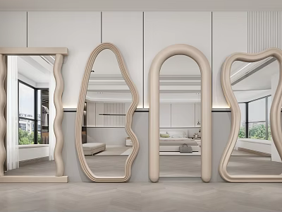 Modern Decorative Mirrors with Unique Shapes in Contemporary Interior Design 3d model