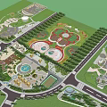 Park Landscape Design Featuring Green Spaces Circular Plazas And Tree Lined Paths 3d model