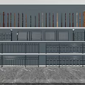 Various Railings With Wooden Balusters And Metal Designs Displayed On Shelves