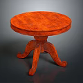 Stylish Round Wooden Table With Mahogany Brown Smooth Surface And Three Curved Legs