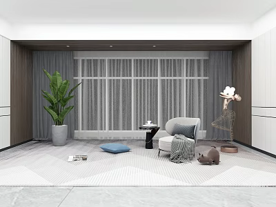 Modern Single Sofa Interior With Window Plant Rug And Side Table 3d model