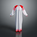 Traditional White Robe With Red Embroidery On Collar Cuffs And Hem