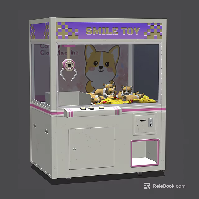 Colorful Claw Machine Amusement Equipment with Corgi Plush Toys and Smile Toy Design 3d model 