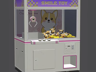 Colorful Claw Machine Amusement Equipment with Corgi Plush Toys and Smile Toy Design 3d model