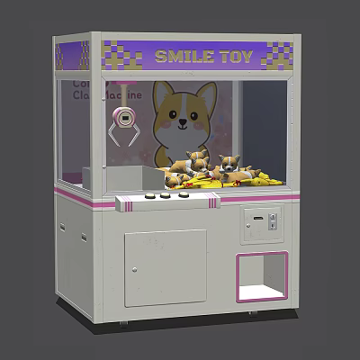 Colorful Claw Machine Amusement Equipment with Corgi Plush Toys and Smile Toy Design 3d model