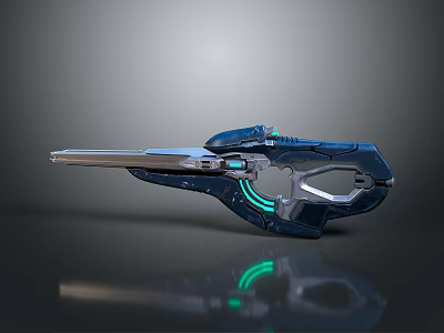 Futuristic Sci Fi Weapon With Blue Silver Finish And Glowing Green Accents 3d model