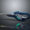 Futuristic Sci Fi Weapon With Blue Silver Finish And Glowing Green Accents