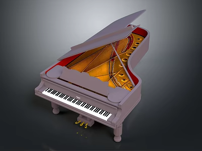 White Grand Piano With Open Lid And Golden Interior For Home Use 3d model