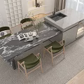 Modern Dining Table Set with Marble Top and Green Wooden Leg Chairs