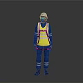Man Standing In White Helmet Yellow Reflective Vest And Blue Work Uniform