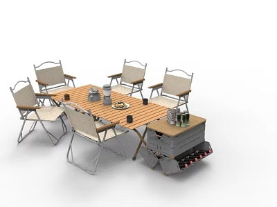 Stylish Conference Table With Six Chairs Tray Cups And Wine Rack Cabinet 3d model