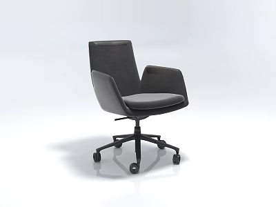 Modern Black Leather Office Chair With Armrest And Swivel Wheeled Base 3d model