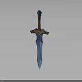 Ornate Fantasy Sword With Blue Blade Orange Hilt And Gold Decorative Accents