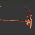 Fantasy Weapon With Curved Black Blade And Orange Decorative Woven Handle