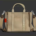 Light Brown Handbag With Top Handle Shoulder Strap Decorative Stripes And Small Pocket