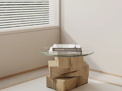 Modern Living Room Side Table With Glass Top And Wooden Stacked Base 3d model
