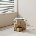 Modern Living Room Side Table With Glass Top And Wooden Stacked Base